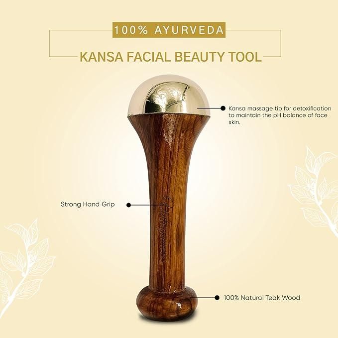 Premium Kansa Face Massager with Wooden Handle - Traditional Ayurvedic Facial Massager Tool