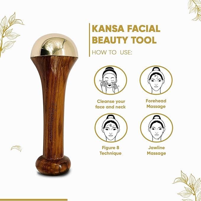 Premium Kansa Face Massager with Wooden Handle - Traditional Ayurvedic Facial Massager Tool