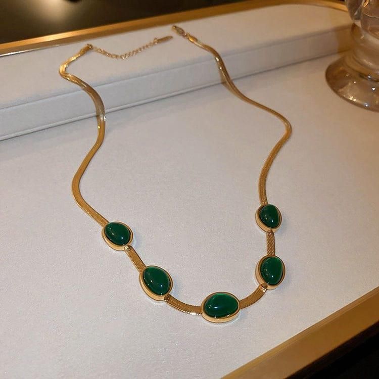 🌟 Oval Green Crystal Pendant Necklace Set With Bracelet 🌟